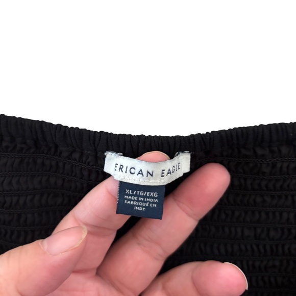 American Eagle Black Ruched Mesh Long Sleeve Top XL - Picture 3 of 9